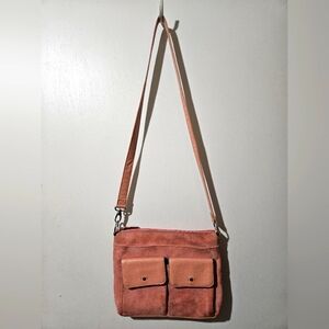TIGNANELLO Suede Leather Crossbody Bag, Dusty Rose Color, Interior w/ Cardholder